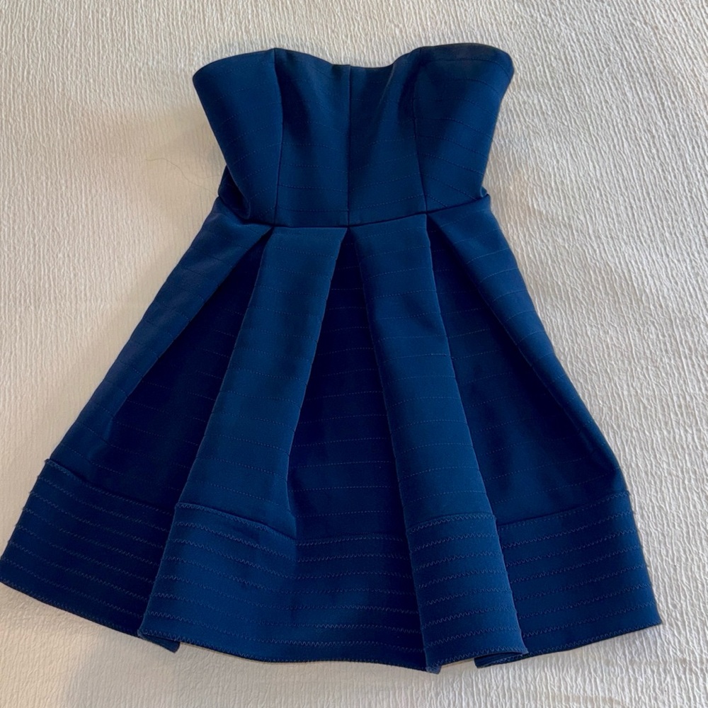 Halston Heritage Strapless Navy Fit-and-Flare Dress